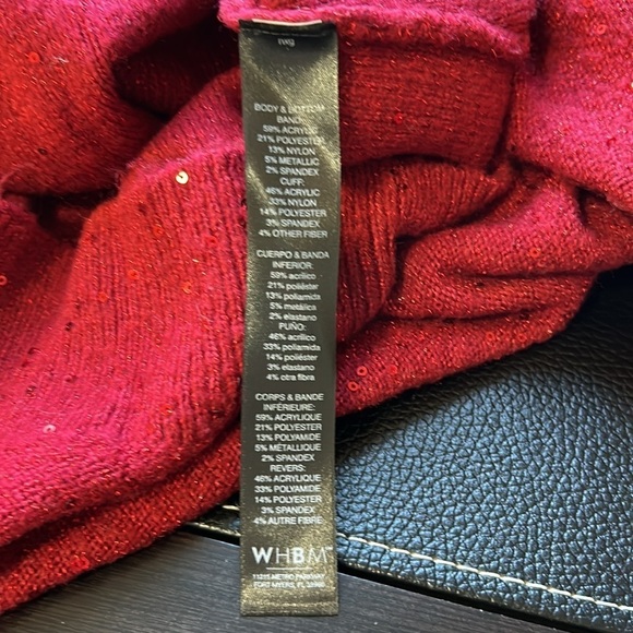 White House Black Market Sequin V-Neck Pullover Red Holiday Sz XS - Picture 9 of 10